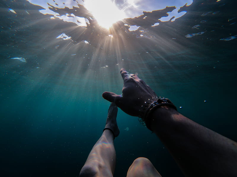 underwater graphy of person soaking under sun rays, HD wallpaper