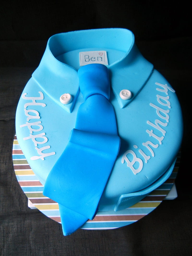 Happy Birtay , birtay, blue, cake form, happy, shirt, suit, tie, HD phone wallpaper