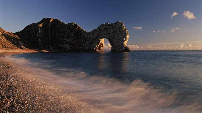 limestone arch dorset coast england, beach, rocks, arch, waves, sea, HD wallpaper