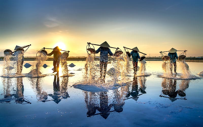 Saltworks Sunrise Khanh Hoa Province Vietnam, HD wallpaper