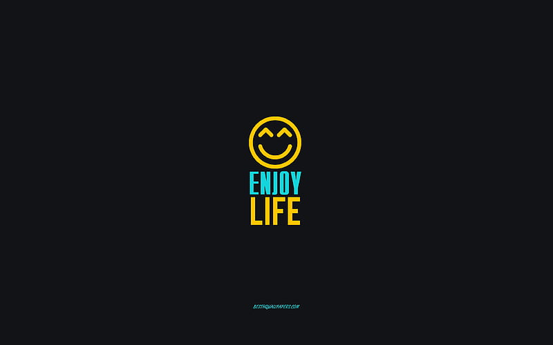 Enjoy life, gray background, smiley icon, motivation, inspiration, Enjoy life concepts, HD wallpaper