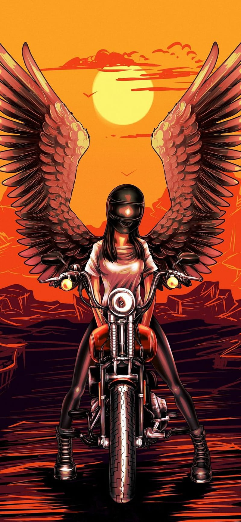 Rider Girls, art, bike, girl, motorcycle, orange, vector, HD phone wallpaper