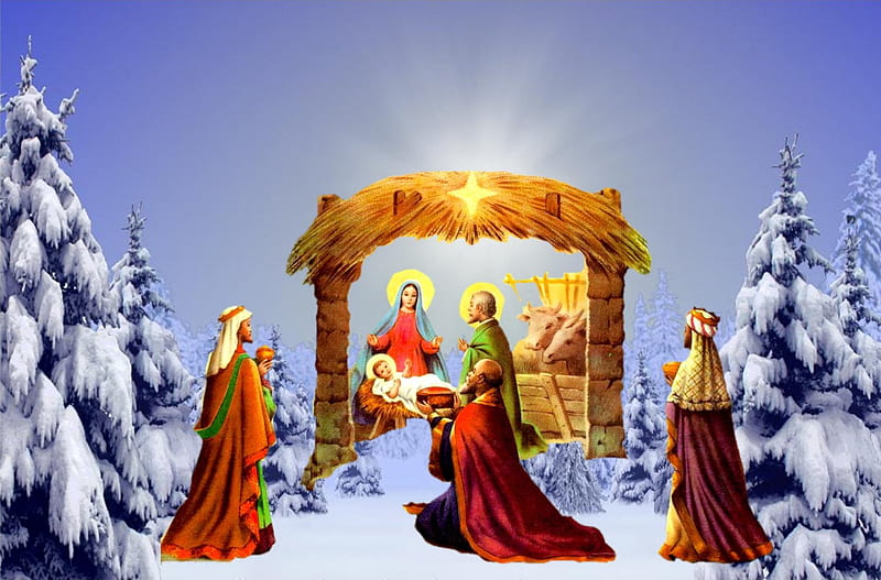 Nativity scene, nativity, christmas, mother, christ, jesus, gospel, bible, mary, god, HD wallpaper