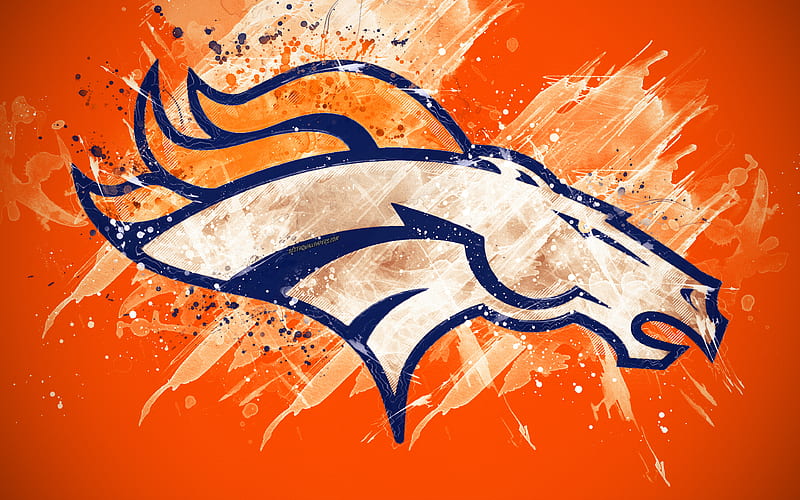 Denver Broncos logo, grunge art, American football team, emblem, orange background, paint art, NFL, Denver, Colorado, USA, National Football League, creative art, HD wallpaper