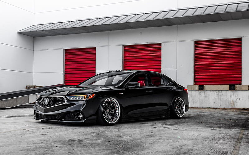 Acura TLX A-Spec, tuning, 2019 cars, low rider, Vossen Wheels, M-X3, 2019 Acura TLX, japanese cars, black TLX, Acura, HD wallpaper