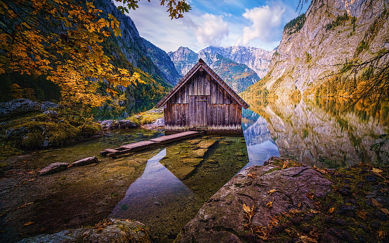 | mountains, nature, autumn, Obersee wallpaper beautiful HD Park, Konigssee, Berchtesgaden Peakpx National