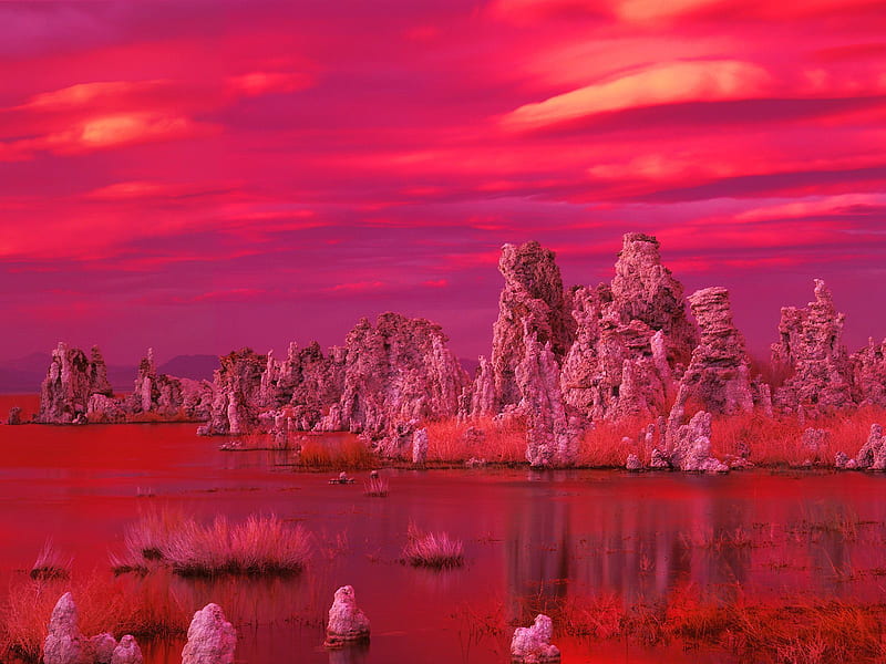 Untitled , tufa formations, sunset, california, mono lake, HD wallpaper