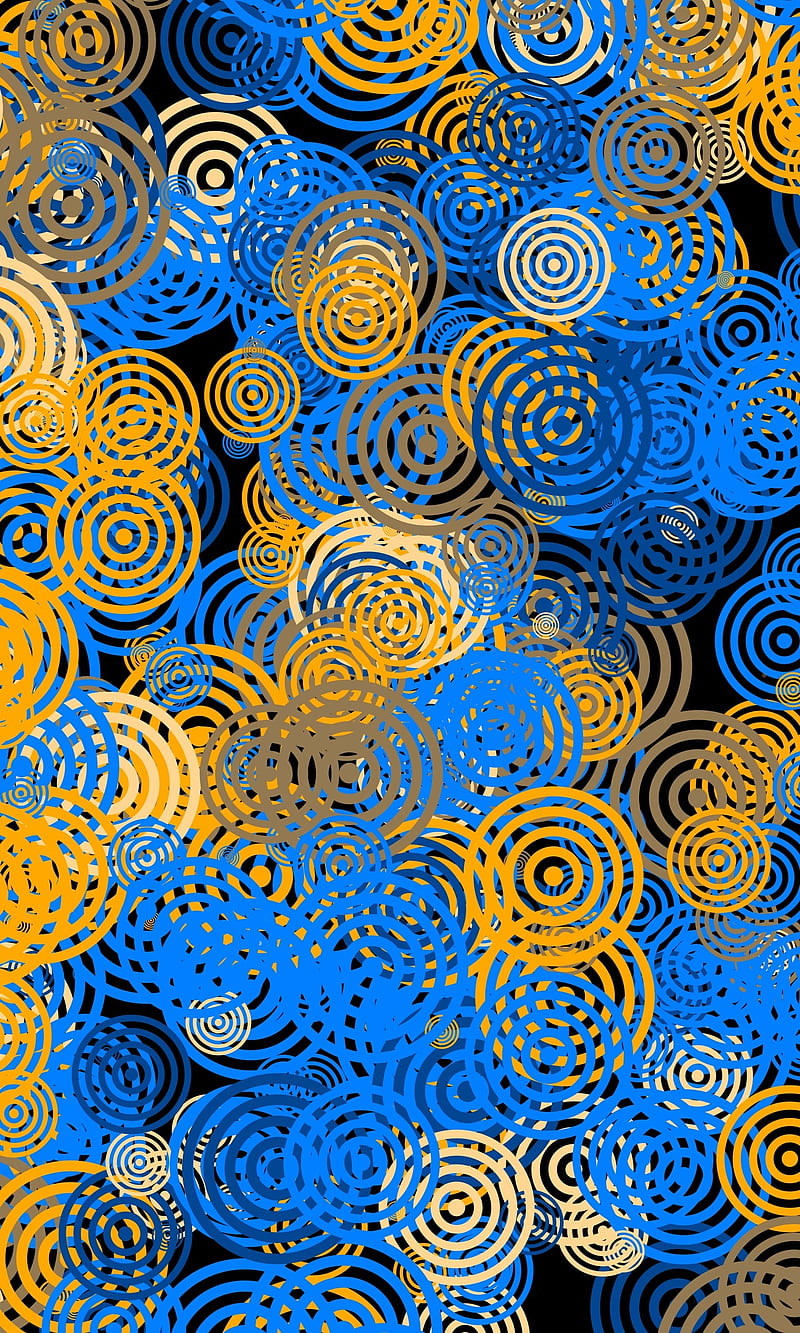 circles, patterns, texture, yellow, blue, HD phone wallpaper