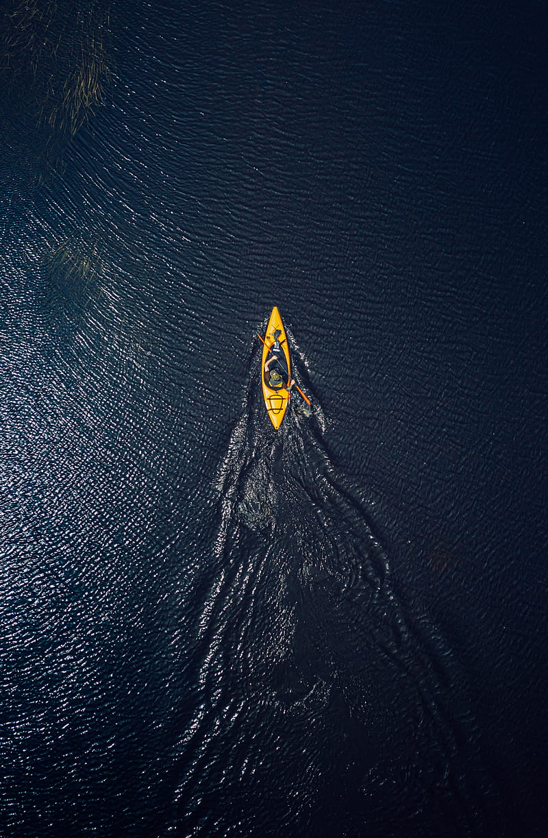 boat, canoe, aerial view, ocean, water, HD phone wallpaper