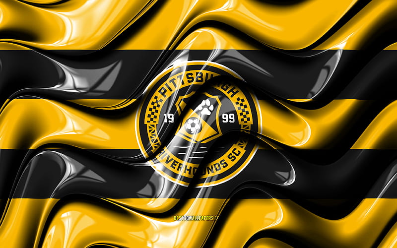 Pittsburgh Riverhounds flag, , yellow and black 3D waves, USL, Pittsburgh Riverhounds SC, american soccer team, Pittsburgh Riverhounds logo, football, soccer, Pittsburgh Riverhounds FC, HD wallpaper