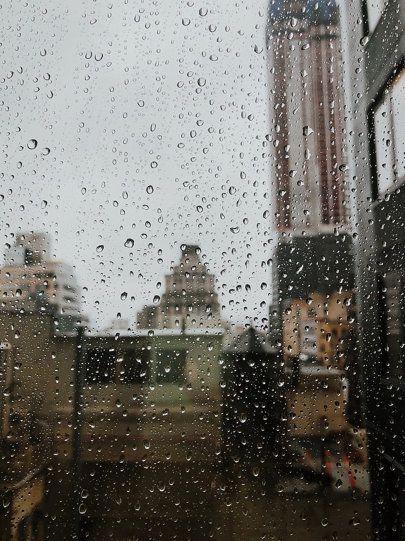 drops, rain, window, city, glass, HD phone wallpaper