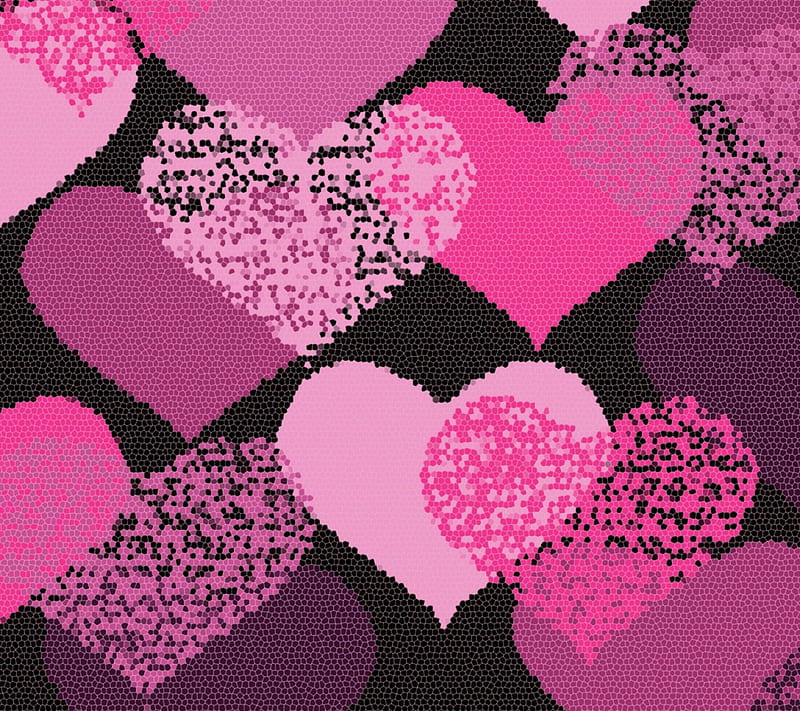Pink Hearts Pattern, pattern, pretty, lovely, black, bonito, abstract, corazones, sweet, cute, purple, love, beauty, pink, HD wallpaper