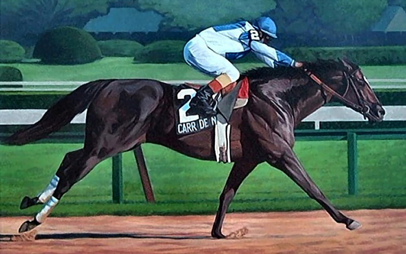 Carr de Naskra 1, art, thoroughbred, Carrde Naskra, equine, horse, artwork, animal, track, painting, wide screen, thorobred, racer, HD wallpaper