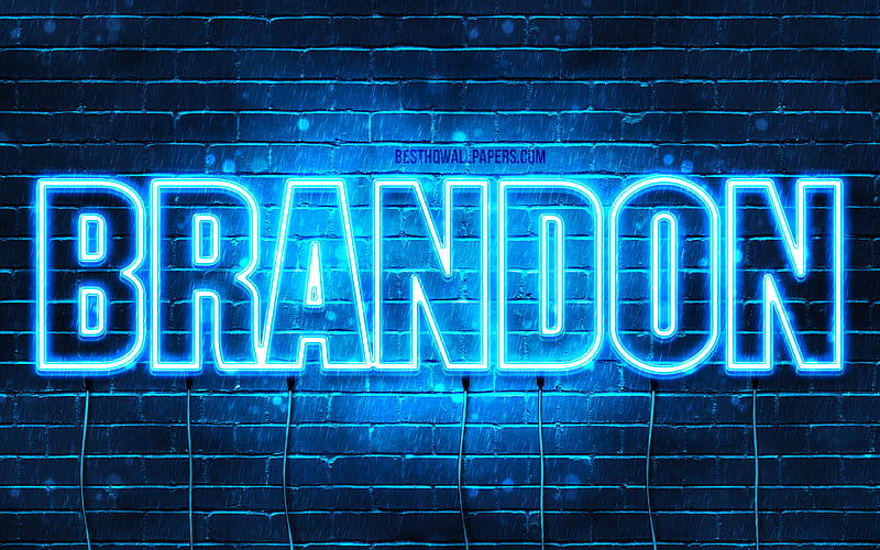 Brandon with names, horizontal text, Brandon name, blue neon lights, with Brandon name, HD wallpaper