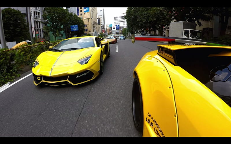 Start of Race, yellow, Lamborghini, Race, street race, HD wallpaper