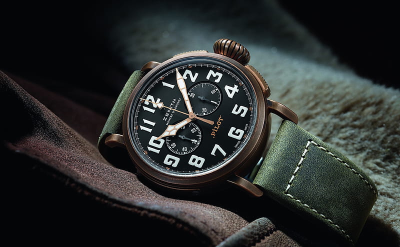 Zenith Watch Pilot Type 20 Extra Ultra, Aero, Macro, Bronze, Pilot, Luxury, Watch, swiss, Zenith, accessory, HD wallpaper