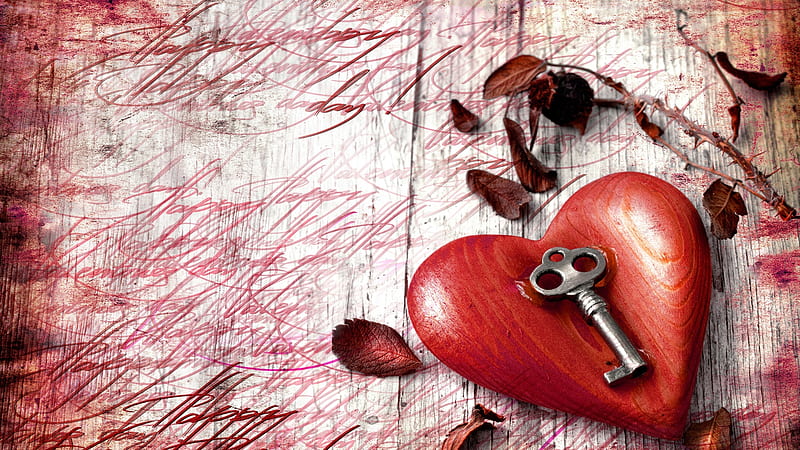 Holiday, Valentine's Day, Heart, Key, Love, Wooden, HD wallpaper