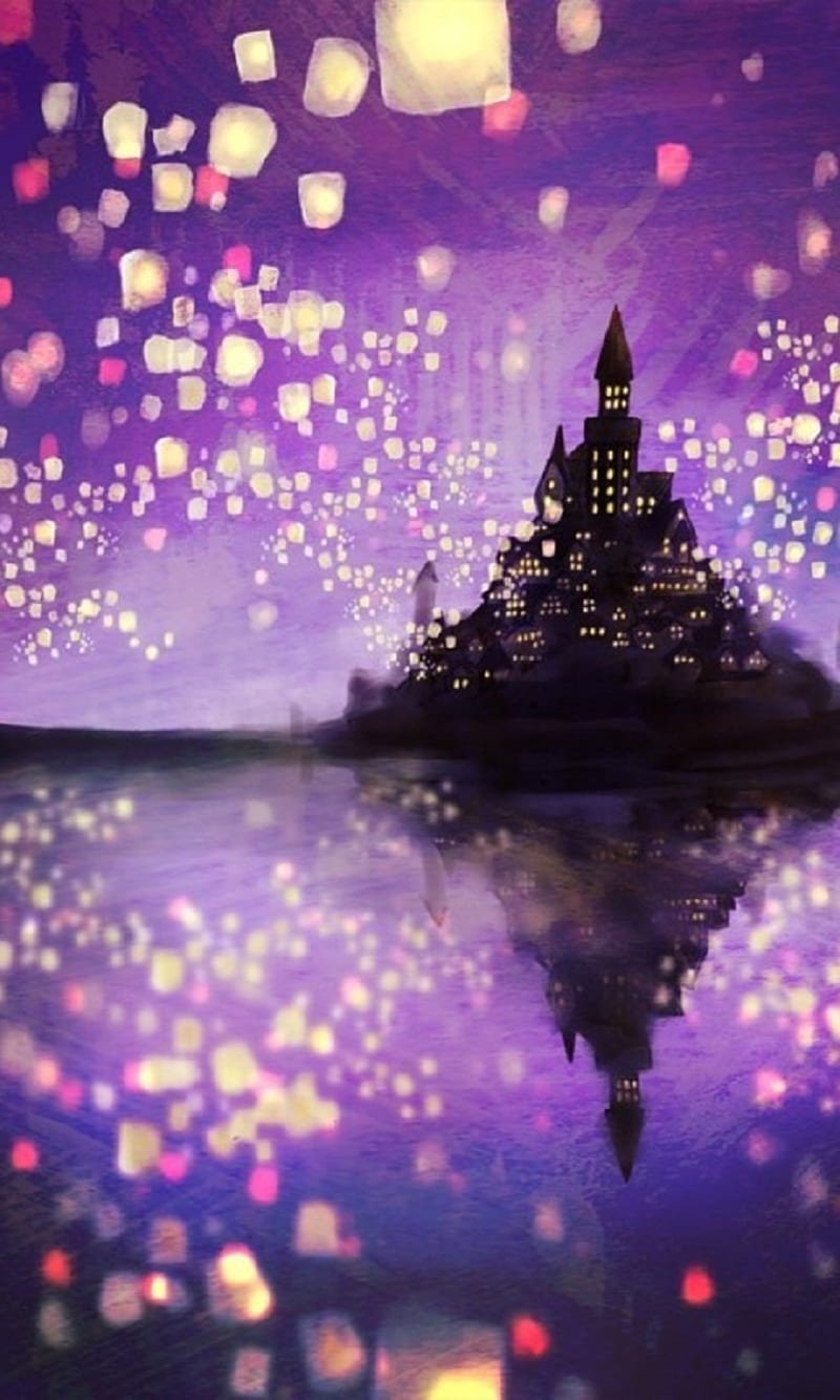purple castle lamps, black, flowers, HD phone wallpaper