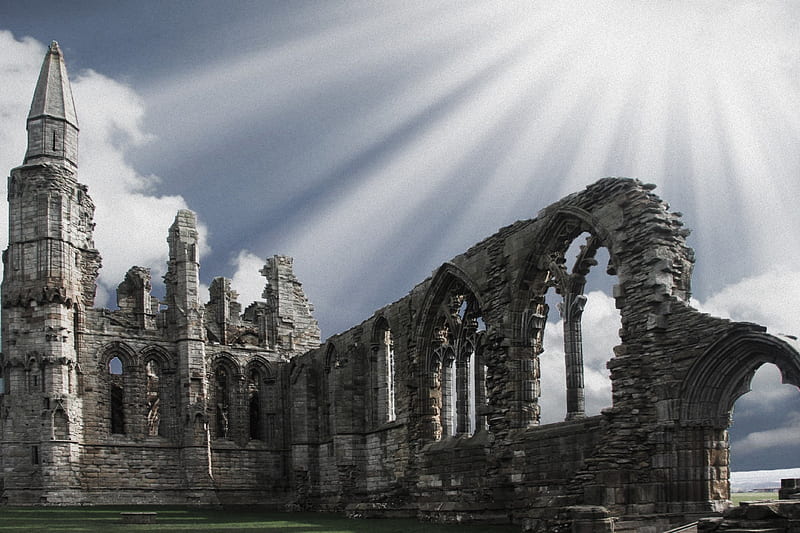 Whitby Abbey, infrared, Ruins, Sky, Cathedral, HD wallpaper