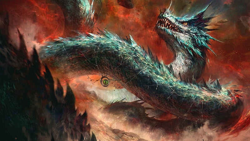 majestic dragon, magical eye, chain, lock down, artwork, creature, Fantasy, HD wallpaper