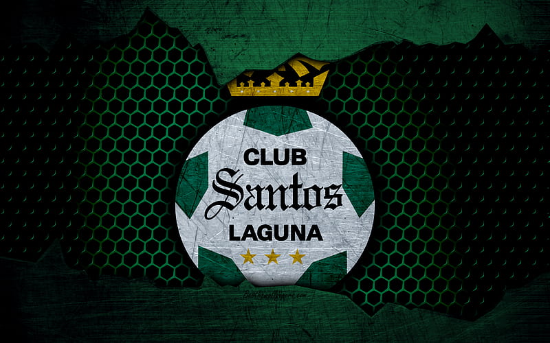 FC Santos Laguna green background, Liga MX, soccer, Primera Division, football club, Santos Laguna, Mexico, grunge, metal texture, Santos Laguna FC, HD wallpaper