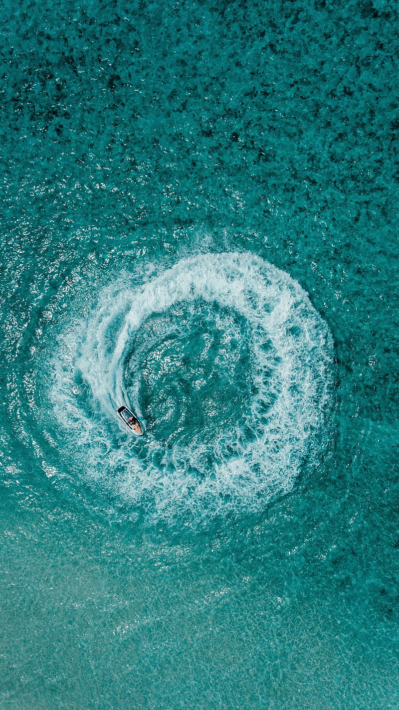 ocean, aerial view, ship, funnel, waves, HD phone wallpaper
