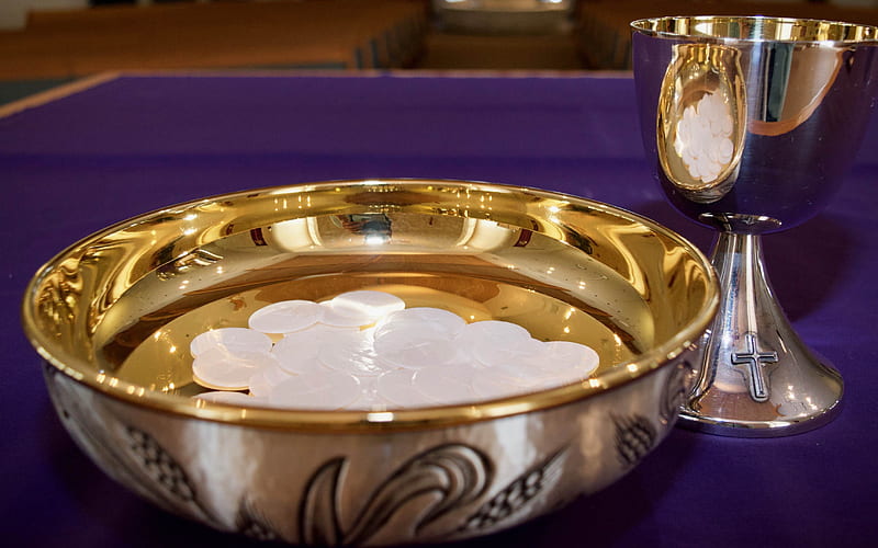 Eucharist, gold, altar, dishes, HD wallpaper