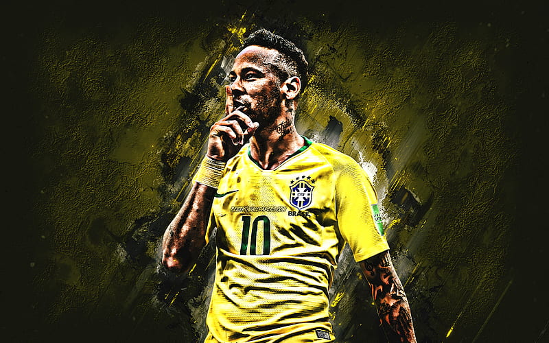Neymar, yellow stone, football stars, Brazil National Team, yellow background, Neymar JR, soccer, grunge, Brazilian football team, HD wallpaper