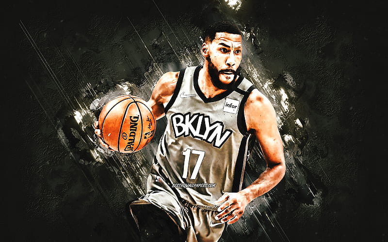 Garrett Temple, Brooklyn Nets, NBA, black stone background, american basketball player, Brooklyn Nets gray uniform, HD wallpaper