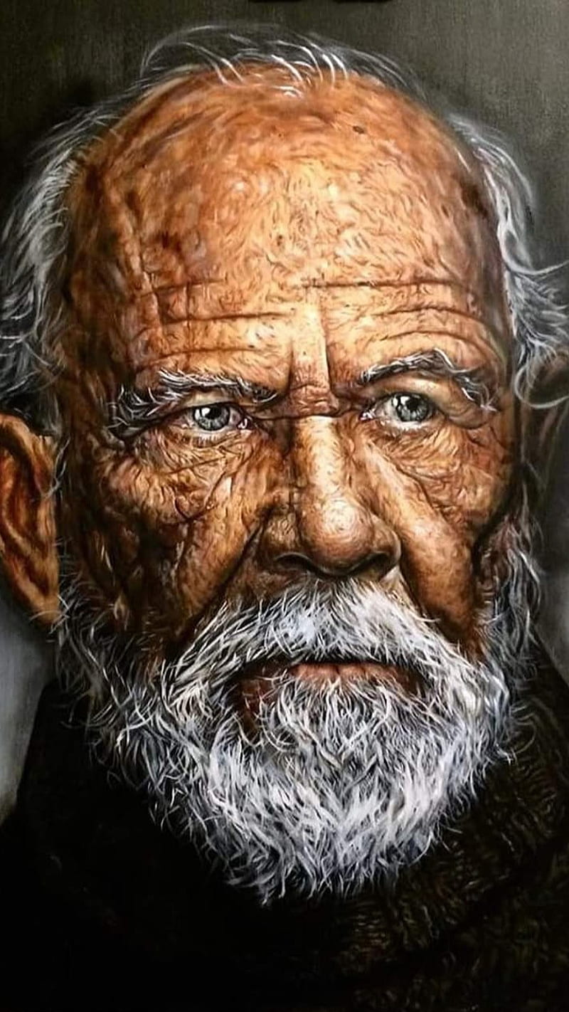 An old man, drawings, face, male, old man, paint, white hair, HD phone  wallpaper | Peakpx