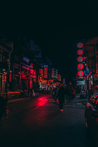 street, lighting, lights, signs, city, china, HD phone wallpaper