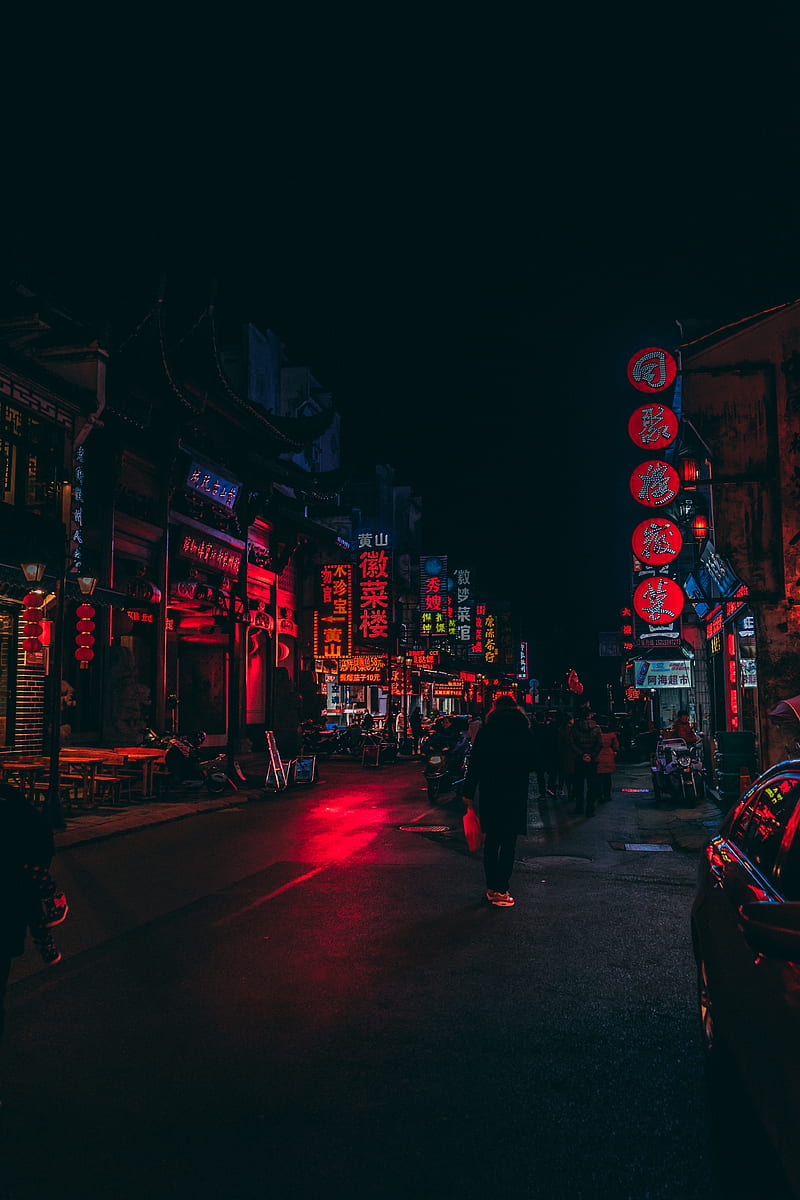 street, lighting, lights, signs, city, china, HD phone wallpaper