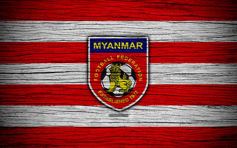 Myanmar national football team logo, AFC, football, wooden texture, soccer, Myanmar, Asia, Asian national football teams, Myanmar Football Federation, HD wallpaper