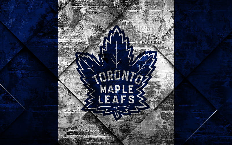 Toronto Maple Leafs Canadian hockey club, grunge art, rhombus grunge texture, American flag, NHL, Toronto, Ontario, Canada, USA, National Hockey League, Canadian flag, hockey, HD wallpaper