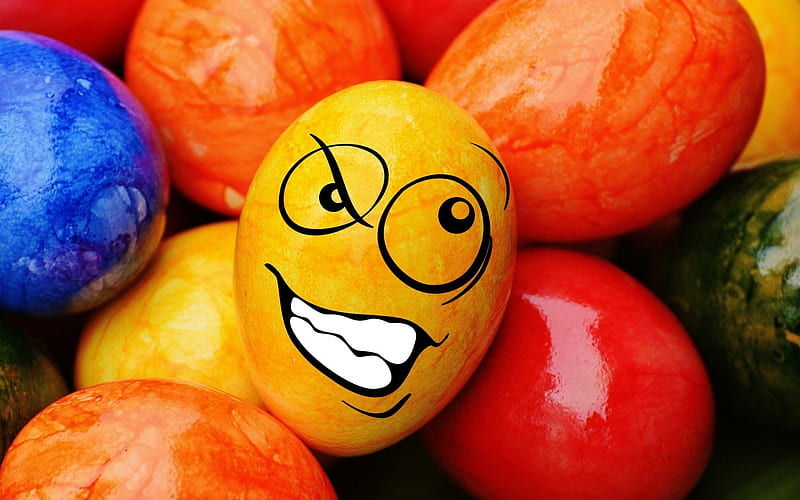 Happy Valentine's Day!, red, colorful, yellow, easter, card, egg, face, funny, blue, HD wallpaper
