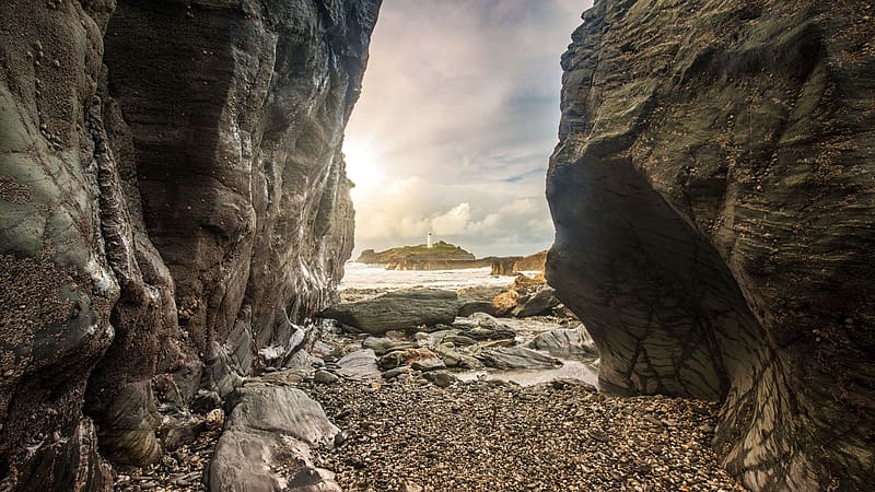 Godrevy Rocks Lighthouse Cornwall Bing, HD wallpaper