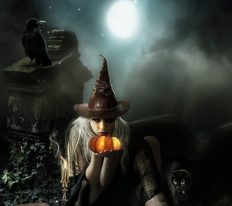 Halloween, art, dark, girl, wizard, HD wallpaper | Peakpx