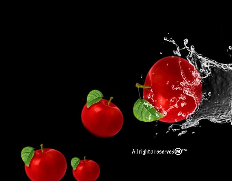 Apple Splash, red, water, green, fruits, apples, splashes, HD wallpaper