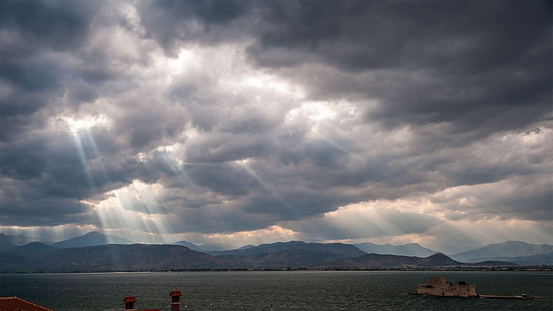 Greek sunny sky above the island of Saloni-2017 Bing, HD wallpaper