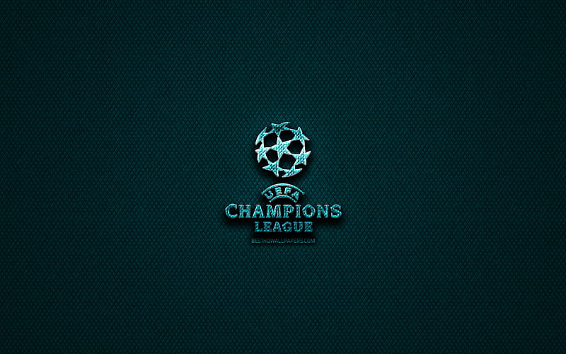 UEFA Champions League glitter logo, creative, football leagues, blue metal background, UEFA Champions League logo, brands, UEFA Champions League, HD wallpaper