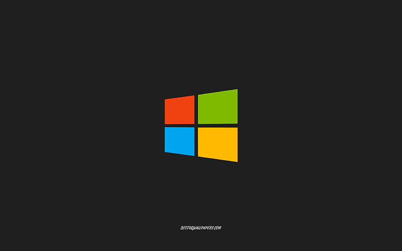 Windows logo, gray background, minimalism art, multi-colored logo, emblem, Windows, HD wallpaper