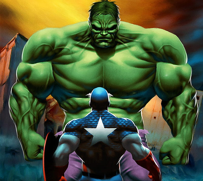 Hulk Captain America, avengers, cartoon, drawn, game, green, hollywood, superhero, HD wallpaper