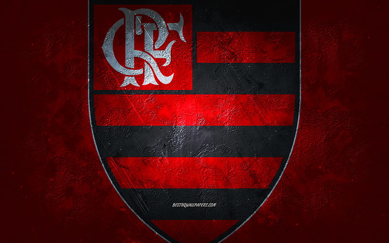 Flamengo RJ, Brazilian football team, red background, Flamengo RJ logo, grunge art, Serie A, Brazil, football, Flamengo emblem, HD wallpaper