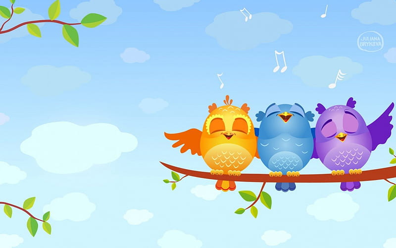 Song of the Birds, cute, art, tiny, music, birds, twig, three, singing, HD  wallpaper | Peakpx