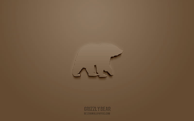 Grizzly bear 3d icon, brown background, 3d symbols, Grizzly bear, creative 3d art, 3d icons, Grizzly bear sign, Animals 3d icons, HD wallpaper