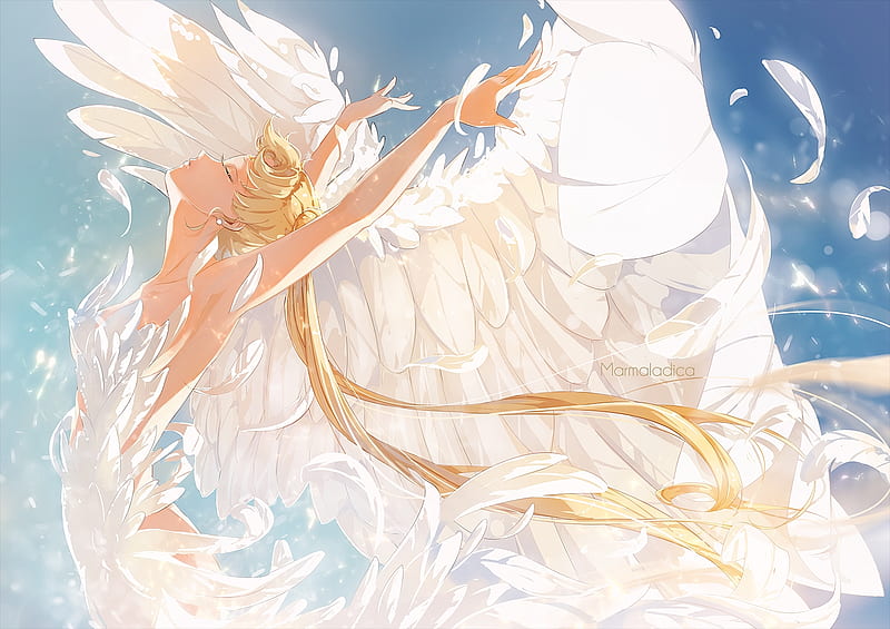 White Swan, pretty, blond, divine, bonito, elegant, sweet, nice, twin tail, anime, sailor moon, beauty, anime girl, feathers, gorgeous, sailormoon, usagi, female, wings, lovely, twintail, blonde, blonde hair, twintails, twin tails, princess serenity, blond hair, girl, serenity, dance, white, princess, HD wallpaper