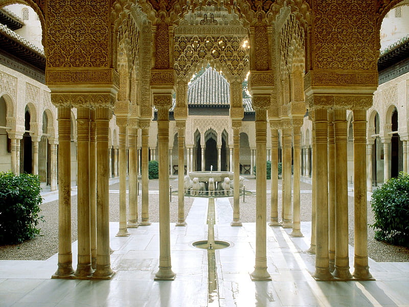 Alhambra granda - Spain, architecture, court, court of lions, alhambra granda, spain, HD wallpaper