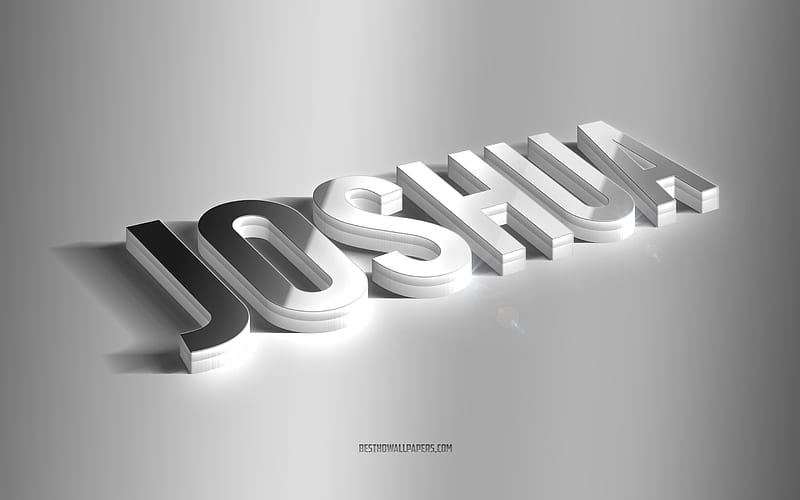 Joshua, silver 3d art, gray background, with names, Joshua name, Joshua greeting card, 3d art, with Joshua name, HD wallpaper