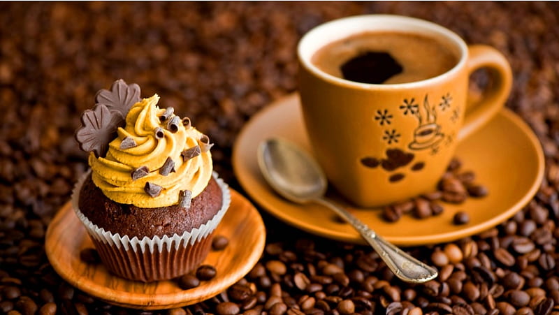 Cupcake Cream And Cup Coffee, HD wallpaper