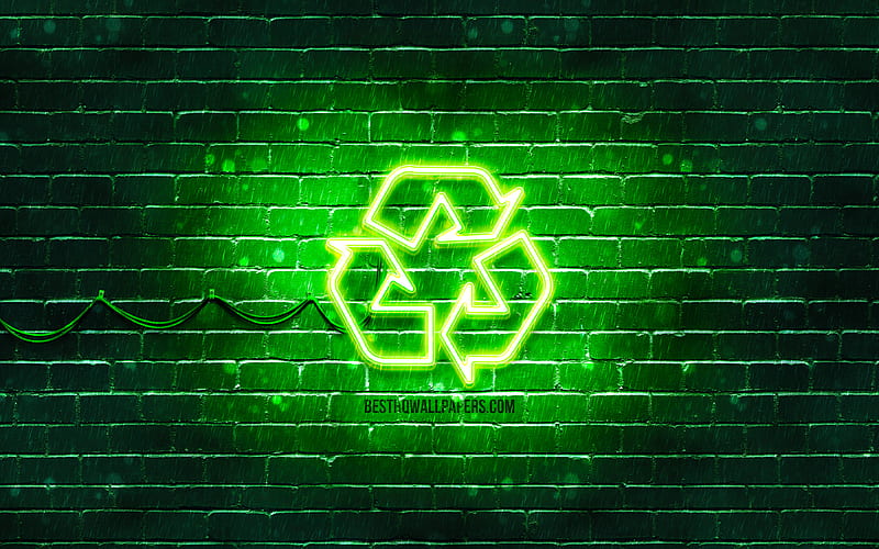 Recycling neon icon green background, neon symbols, Recycling, creative, neon icons, Recycling sign, ecology signs, Recycling icon, ecology icons, HD wallpaper